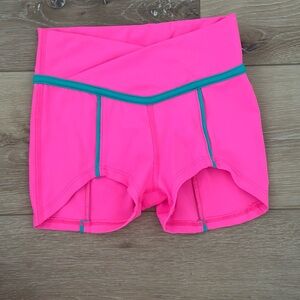 Bright Pink Athletic Shorts with Teal Trim